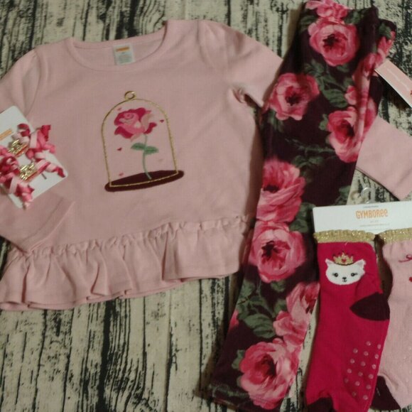 Gymboree Royal Princess 4T Leggings Shirt Hair Curly Clips Socks Outfit NWT - Picture 2 of 5